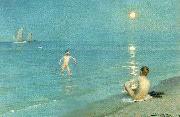 Peter Severin Kroyer, badende drenge en sommeraften ved skagen strand